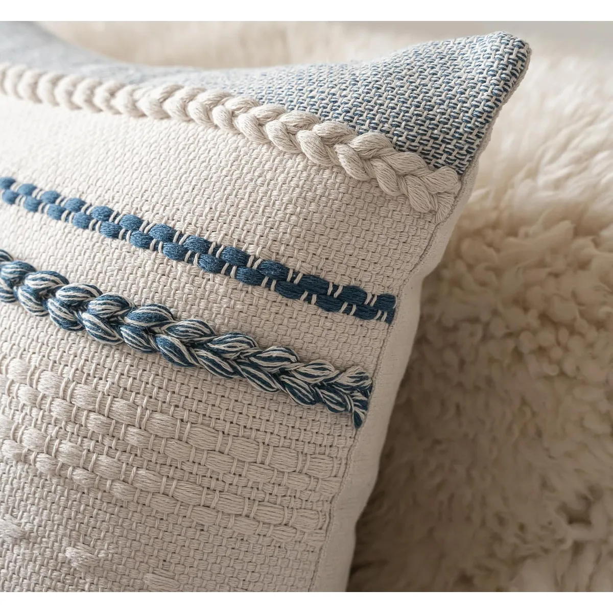 Cethom Boho Throw Pillow Covers 18x18 Inch Set of 2, Blue Textured Decorative Couch Pillow Cases for Farmhouse Home Decor, Accent Cushion Cover for Sofa, Bed, Living Room, Bedroom — image 3