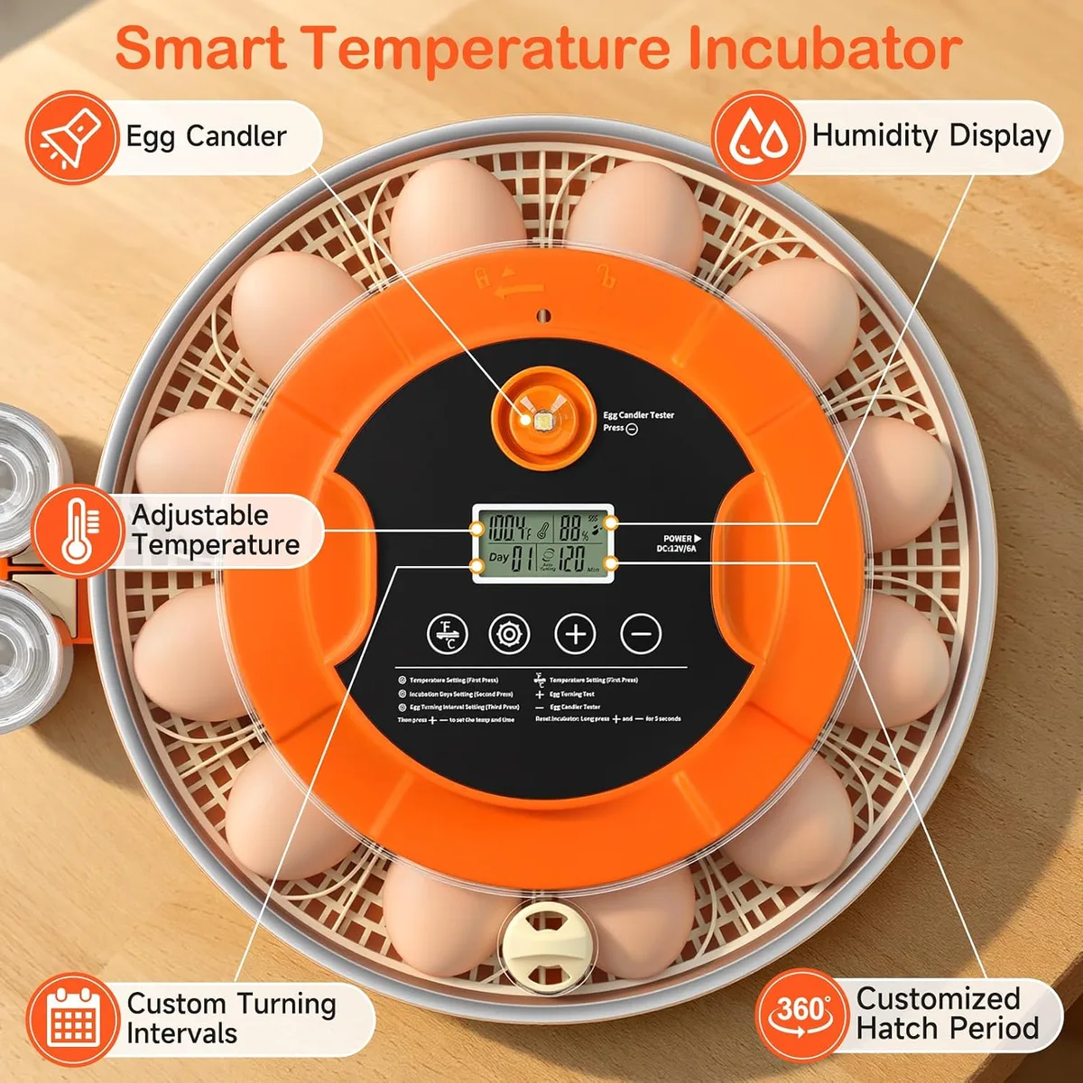 18 Egg Incubators for Hatching Eggs, Automatic Egg Turning and Humidity Control Incubator for Hatch Chicken Duck Quail Pigeon Pheasant Partridge Home Classroom Lab — image 10