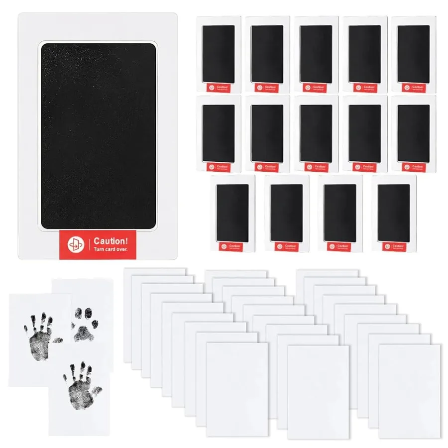15-Set Inkless Memory Kit for Hand & Foot Prints, Pet Paw Impressions – Clean Touch Pad with Keepsake Cards,Reusable Hand and Foot Print Pad,Newborn & Pet Gift Black