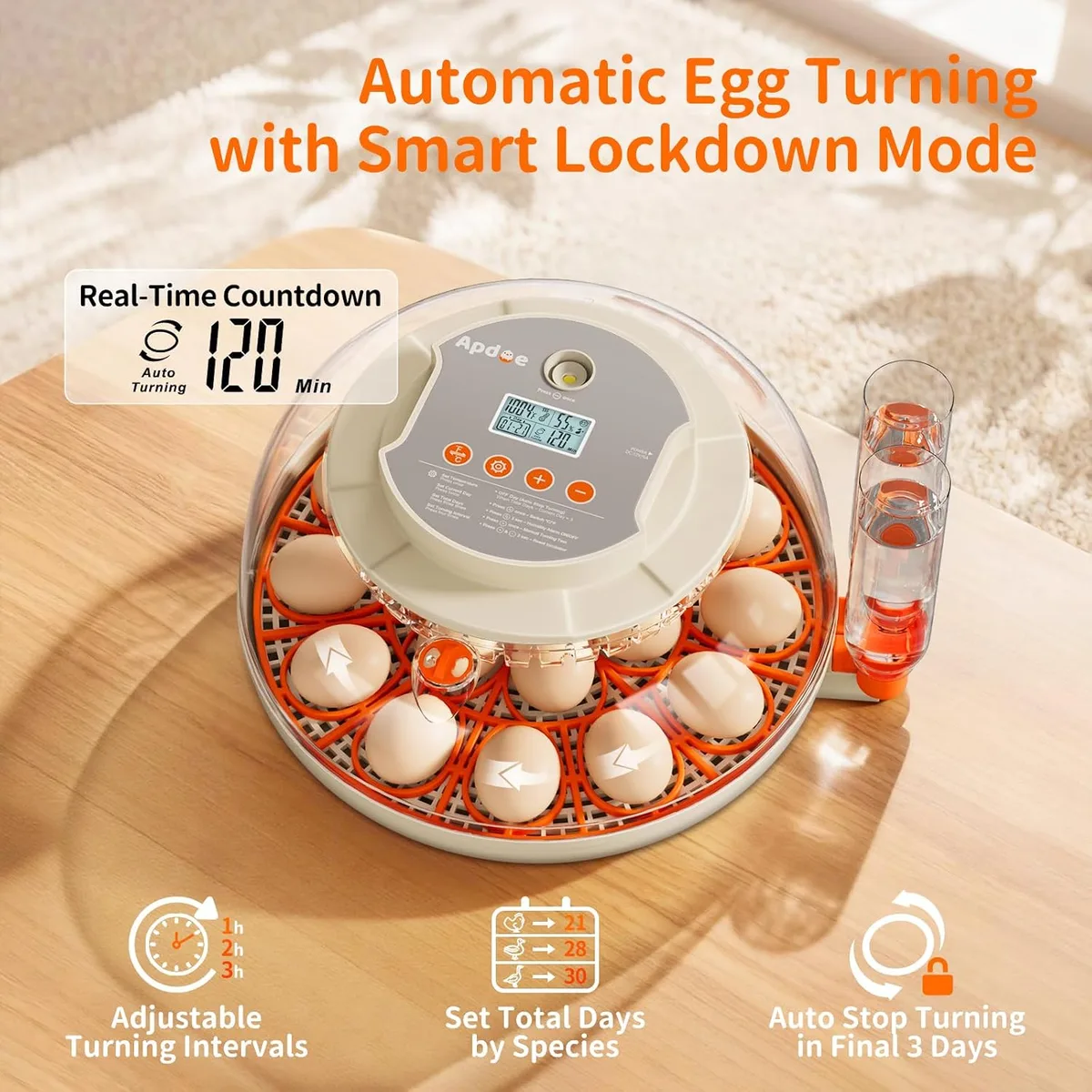 APDOE Egg Incubators for Hatching Eggs, Temperature and Humidity Control, Automatic Egg Turning, Egg Candler, External Water Bottle, Air Vent, for Chicken, Duck & Quail Eggs, 18 Eggs — image 4