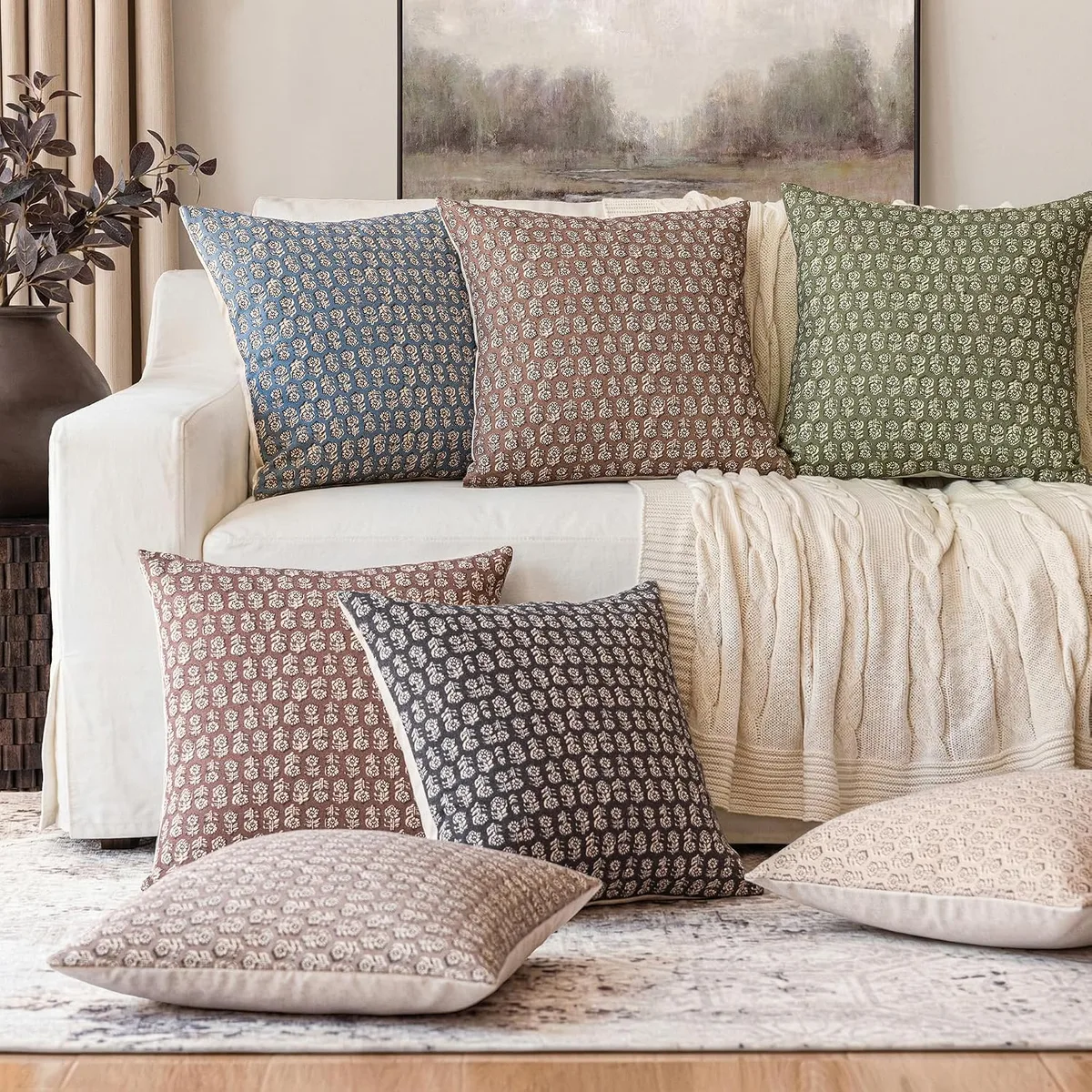 Foindtower Decorative Floral Print Throw Pillow Covers 18×18 Inch,Tan Taupe — image 8