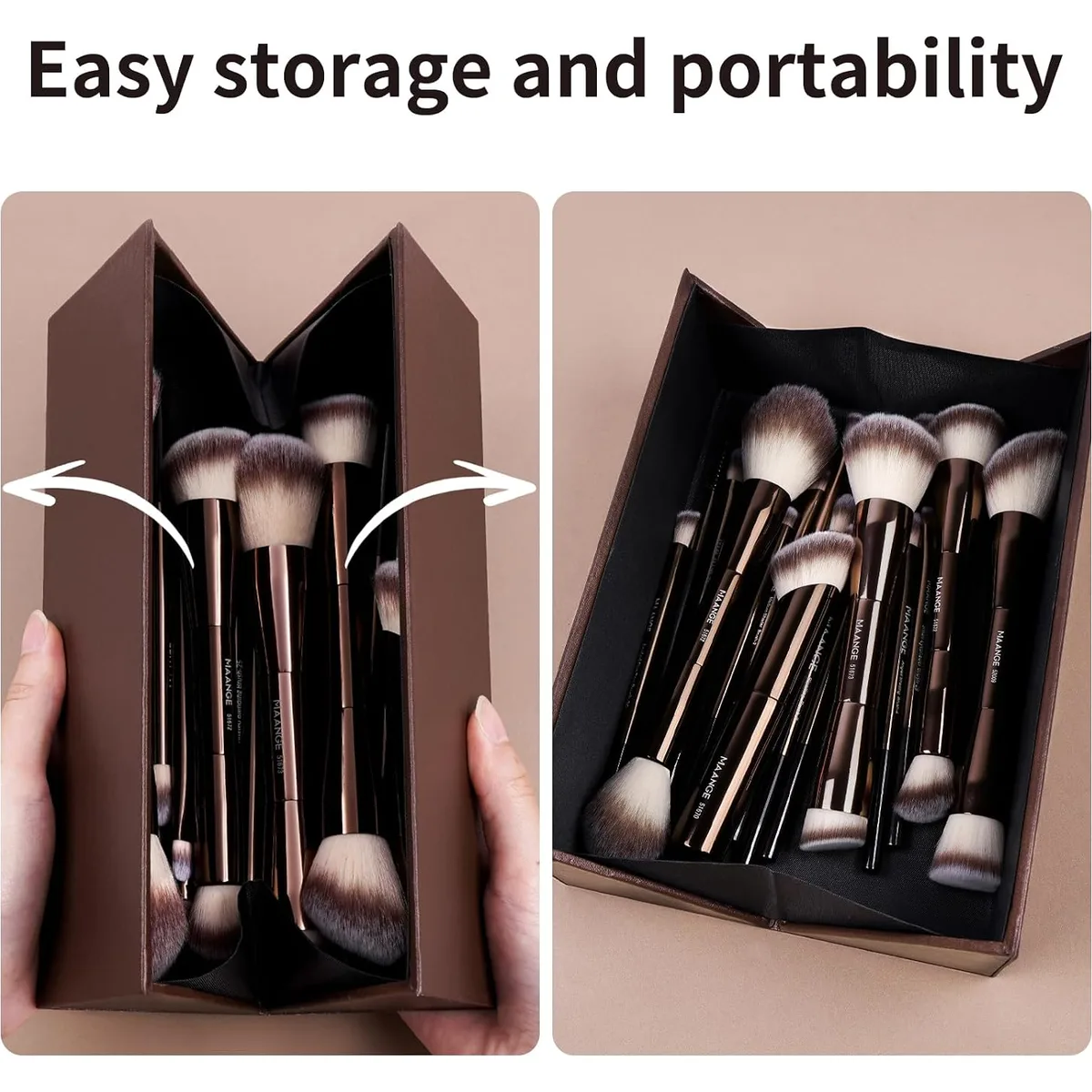 MAANGE 20 Pcs Makeup Brushes with Gift Box, Double-End Multi-functional Makeup Brushes for Blending Liquid Powder Concealer Cream Blush Buffe,CoffeeBrown — image 4