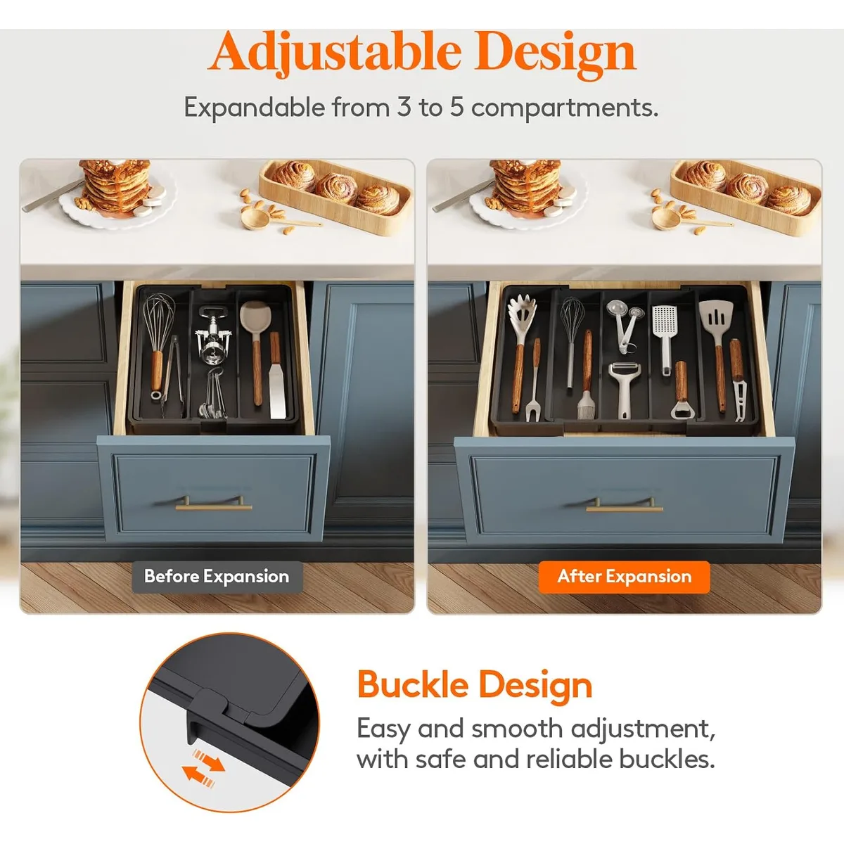 Lifewit Utensil Organizer for Kitchen Drawers, Expandable Utensil Tray — image 5