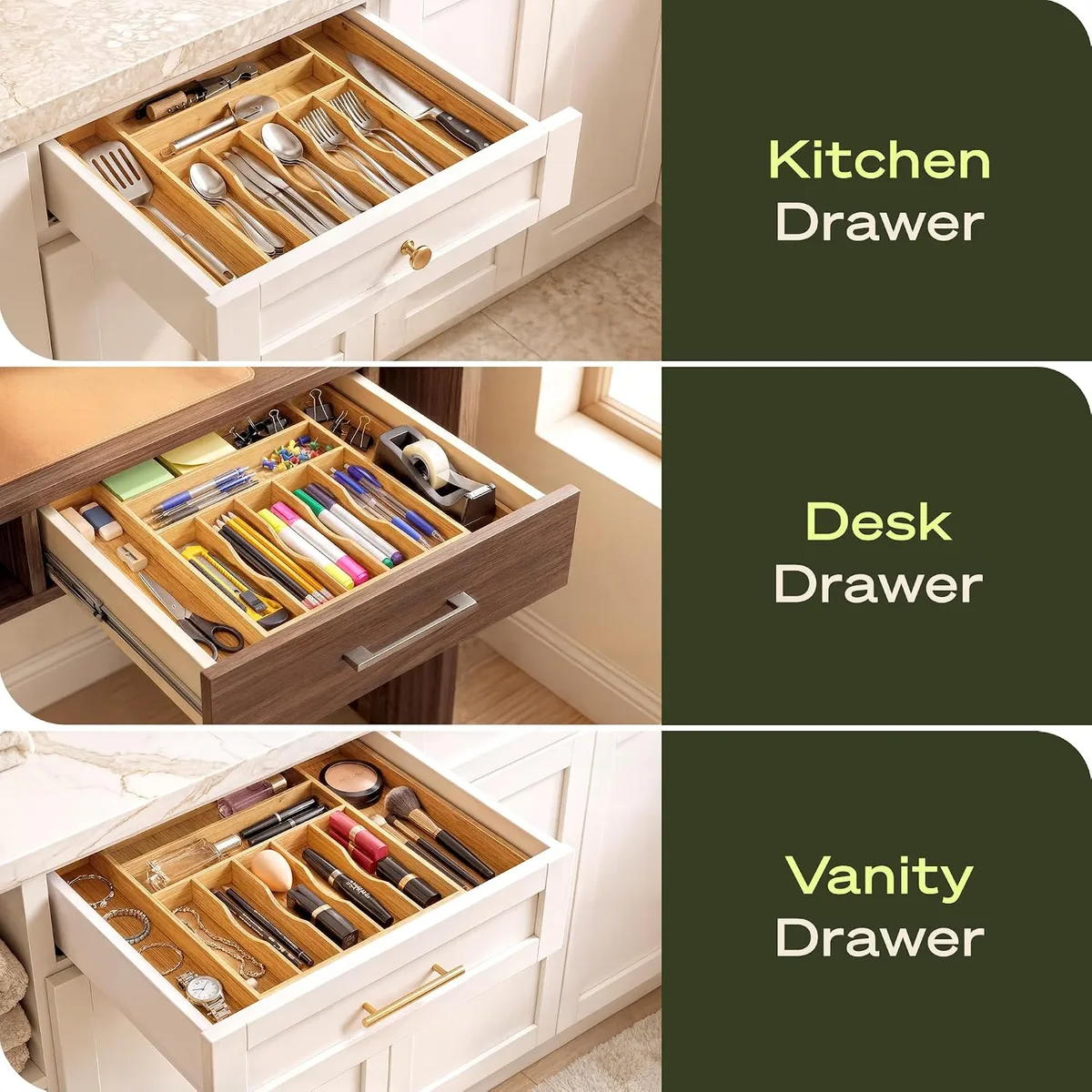 ROYAL CRAFT WOOD Luxury Bamboo Kitchen Drawer Organizer for Kitchen Organization - Silverware Organizer, Utensil Holder & Cutlery Tray Drawer Dividers for Flatware Silverware Storage, 9 Slot, Natural — image 7