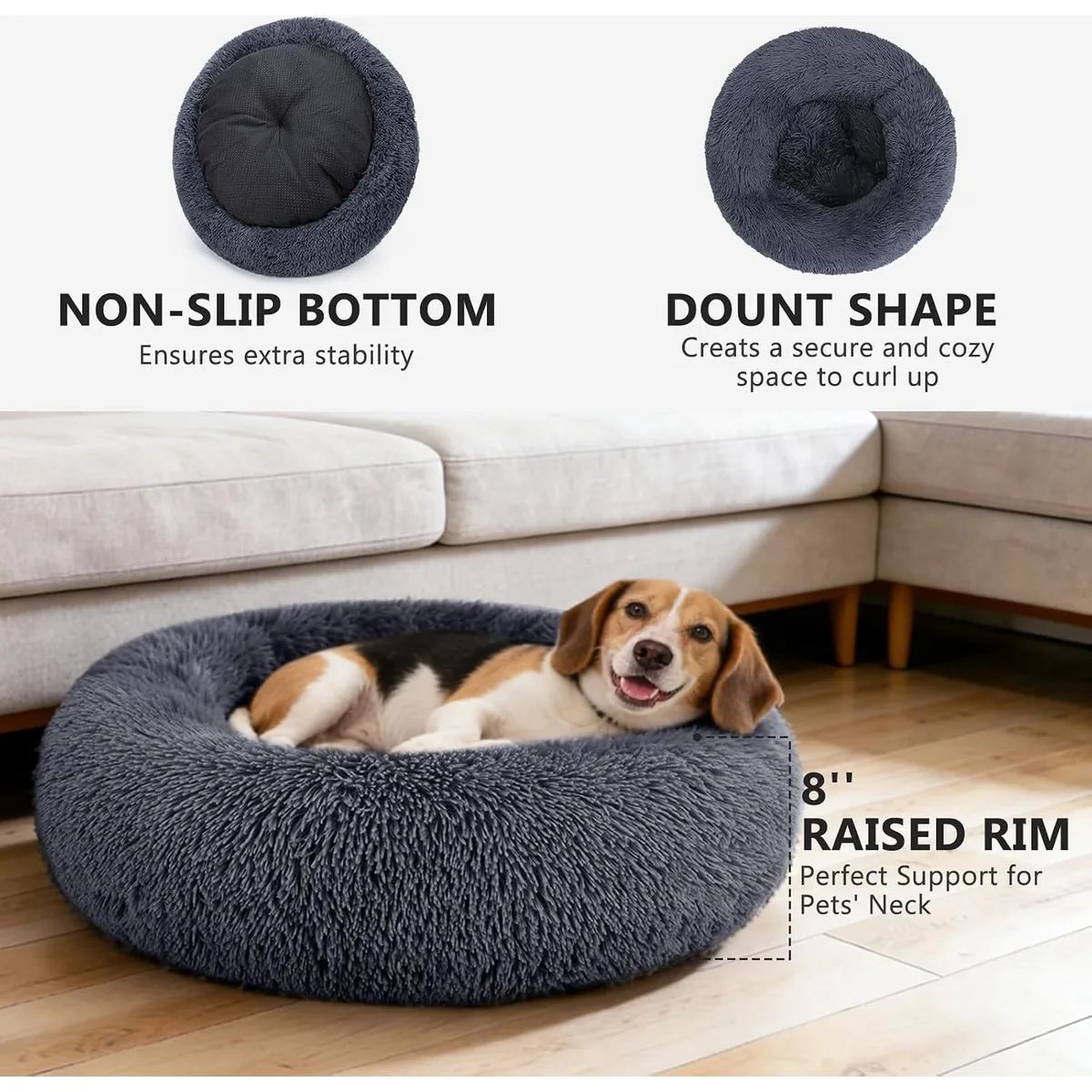 MIXJOY Orthopedic Dog Bed Comfortable Donut Cuddler Round Pet Beds Ultra Soft Washable Dog and Cat Cushion Bed 30'', Dark Gray — image 8