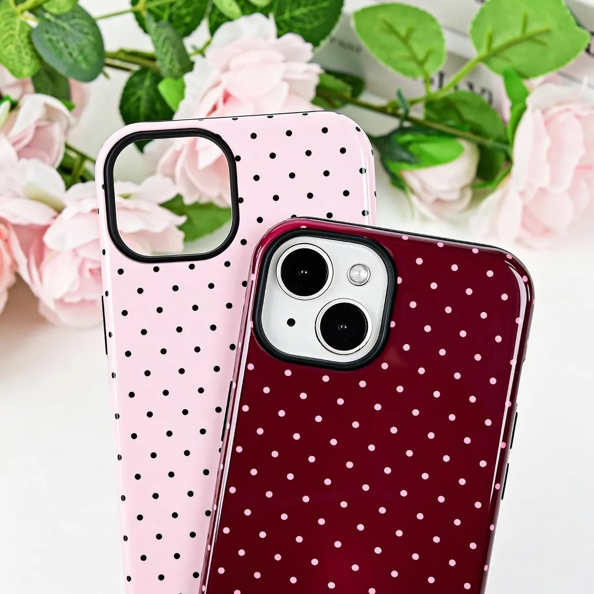Polka Dot Pattern Phone Case for iPhone 13/14 6.1", Wine — image 7