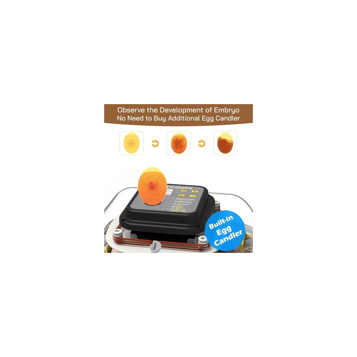MATICOOPX 30 Egg Incubator with Humidity Display, Egg Candler, Automatic Egg Turner, for Hatching Chickens — image 5