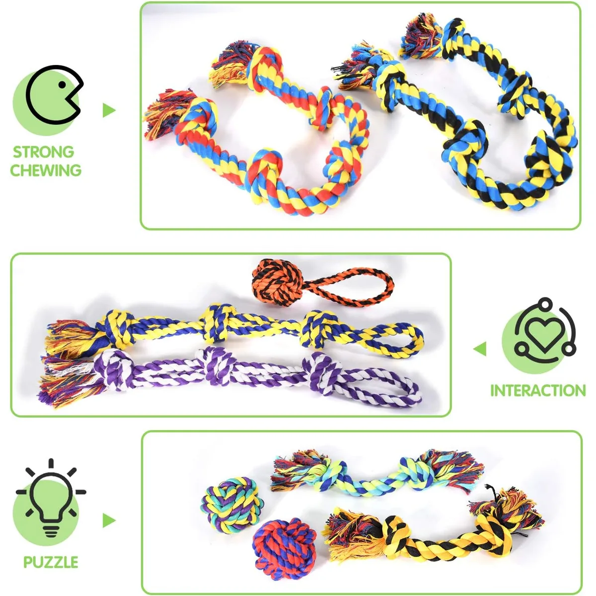 SHARLOVY Large Tough Chew Toys for Aggressive Chewers, 9 Pack Dog Rope Toys — image 5