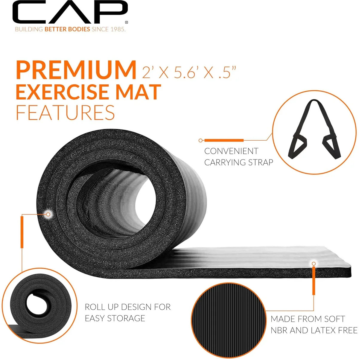 CAP Barbell 1/2-Inch High Density Exercise Yoga Mat with Strap | Multiple Options — image 3