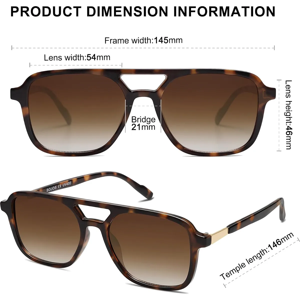 SOJOS Retro Aviator Sunglasses Womens Mens,Trendy Rectangle Shades SJ2202 — image 5