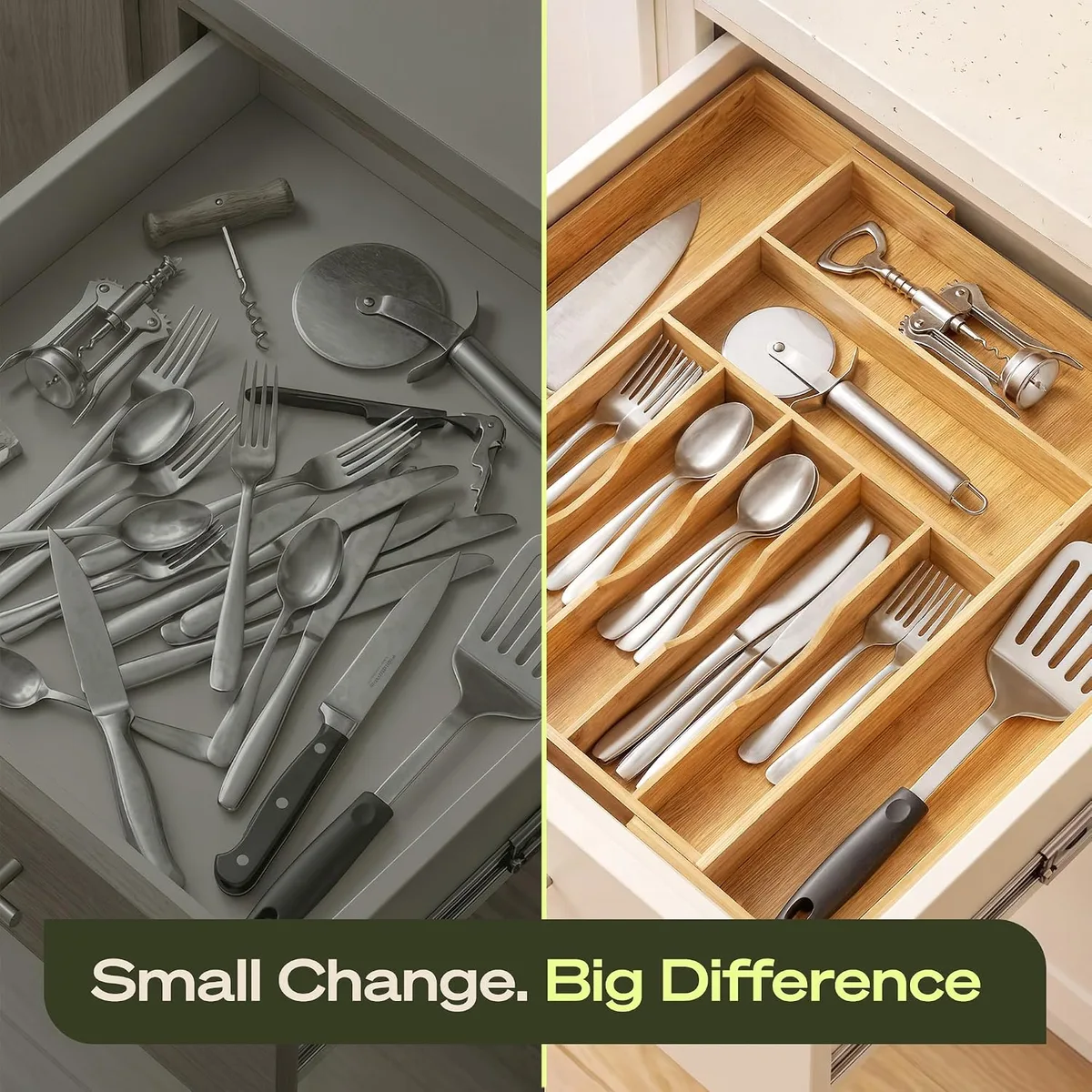 ROYAL CRAFT WOOD Luxury Bamboo Kitchen Drawer Organizer for Kitchen Organization - Silverware Organizer, Utensil Holder & Cutlery Tray Drawer Dividers for Flatware Silverware Storage, 9 Slot, Natural — image 4