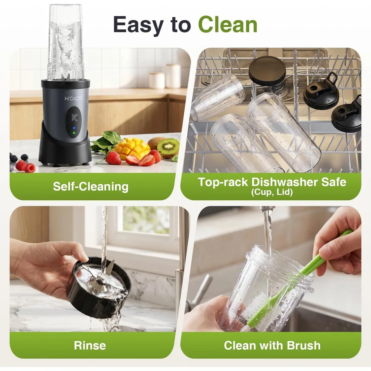 KOIOS Smoothie Blender Kitchen, 900W Personal Blenders with 3 To-Go Cups — image 6