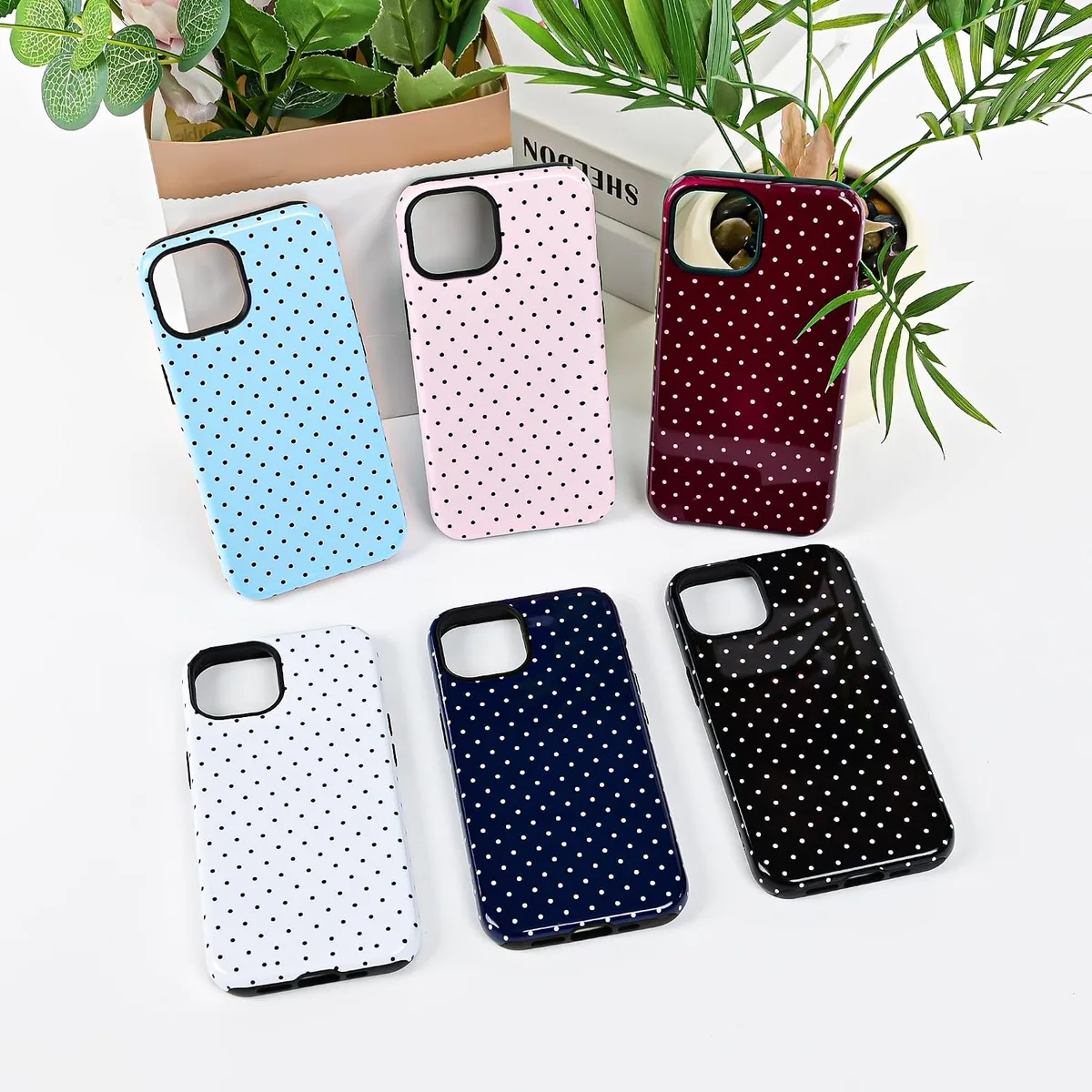 Polka Dot Pattern Phone Case for iPhone 13/14 6.1", Wine — image 8