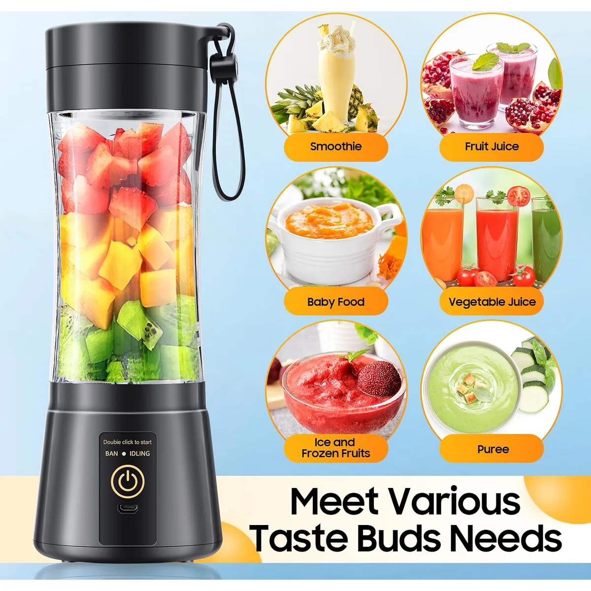 Personal Size Portable Blender Make Smoothies - Mini Blender 12oz Juice Cup — image 2