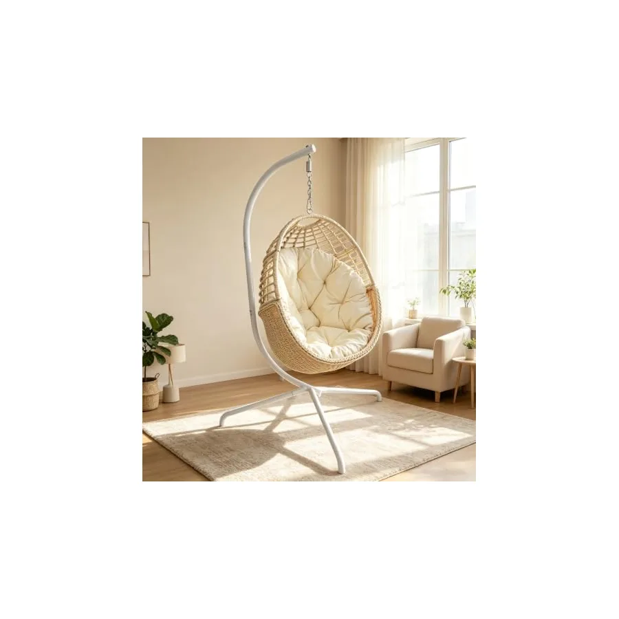 Oversized Hanging Egg Chair with Stand, Beige — image 2