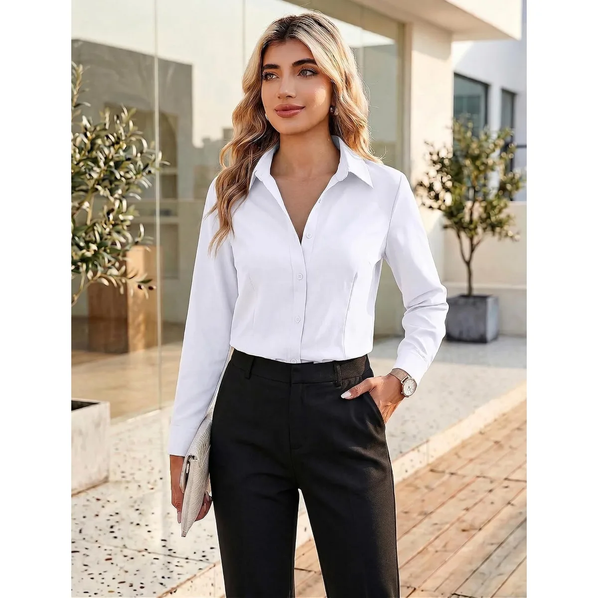 Zeagoo Women's Wrinkle Free Button Down Shirts Long Sleeve Business Tops — image 3