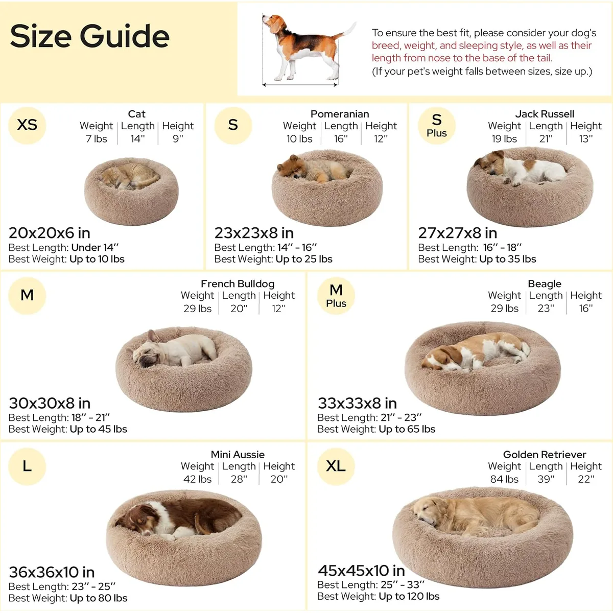 Bedsure Calming Dog Bed Medium Size Dog Donut Washable Pet Bed,30ins Camel — image 5