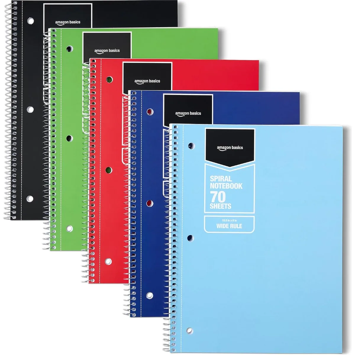 Amazon Basics College-Ruled Spiral Notebooks, 70 Sheets, 10.5" x 8", Perforated Pages, Assorted Pastel Solid Colors, 5-Pack — image 7
