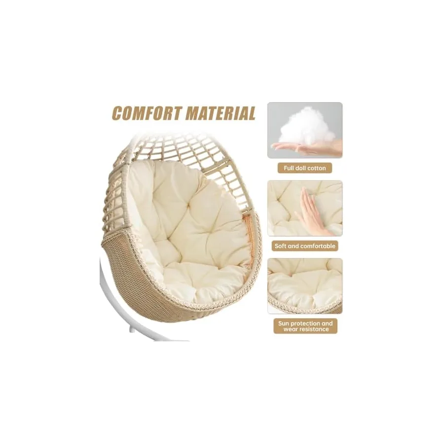 Oversized Hanging Egg Chair with Stand, Beige — image 7