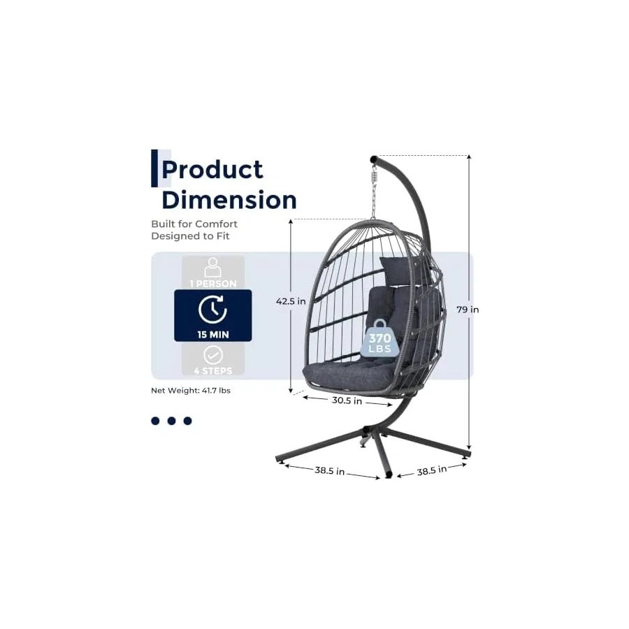SWITTE Egg Chair Outdoor with Stand, Indoor Wicker Hanging Egg Swing, Grey — image 3