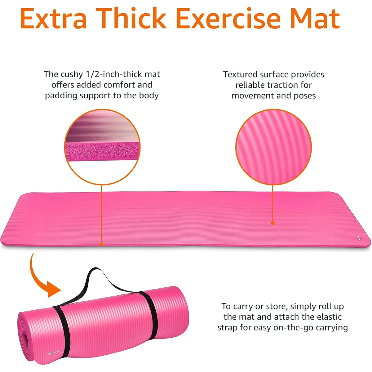 Amazon Basics Extra Thick Exercise Yoga Mat with Carrying Strap — image 4