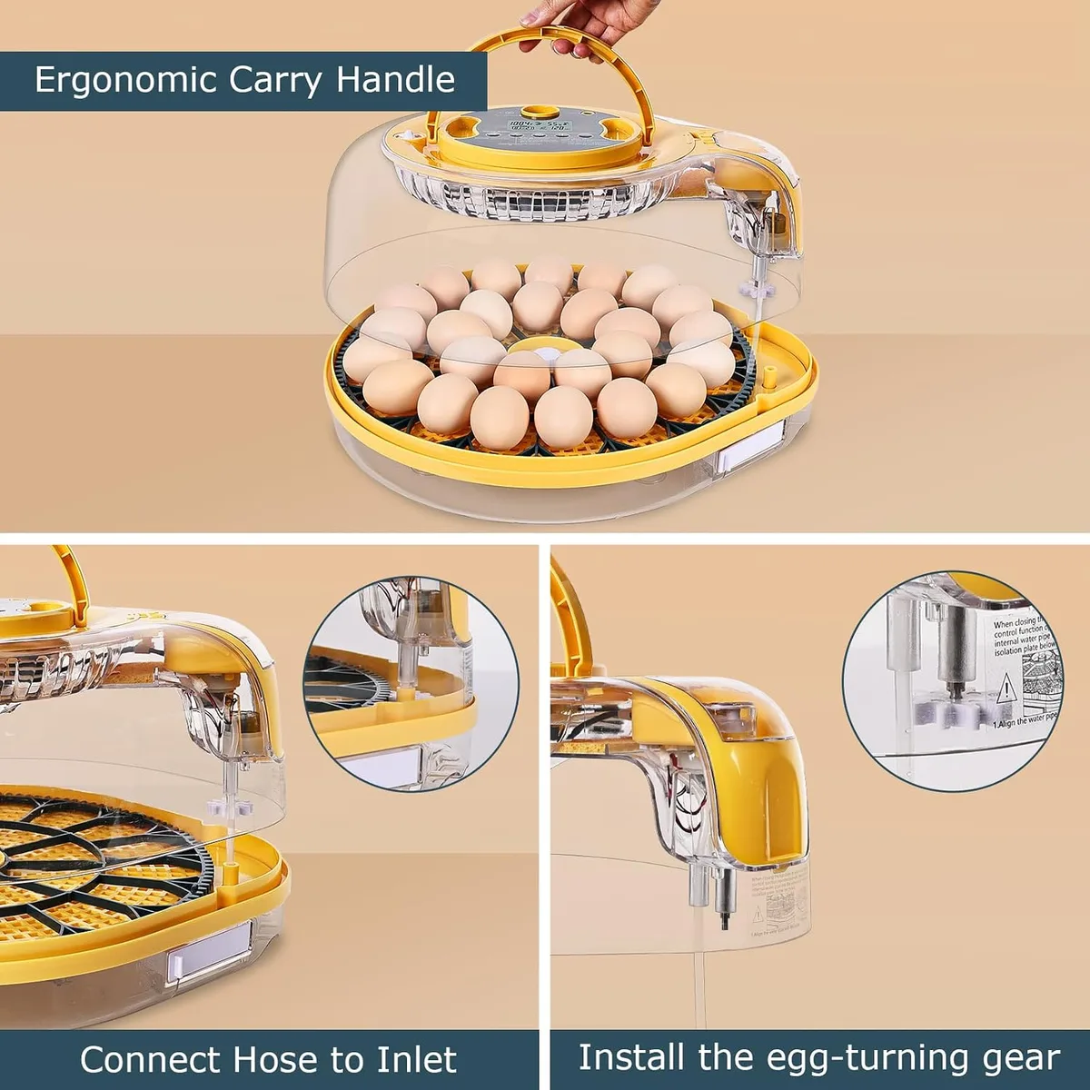 Egg Incubator, 26 Chicken/59 Quail Eggs Incubators for Hatching Eggs with Temp & Humidity Control, Auto Egg Turner, Adjustable Hatch Day & Air Vent, Egg Candler, Auto Water Refill, 360° Clear View — image 4