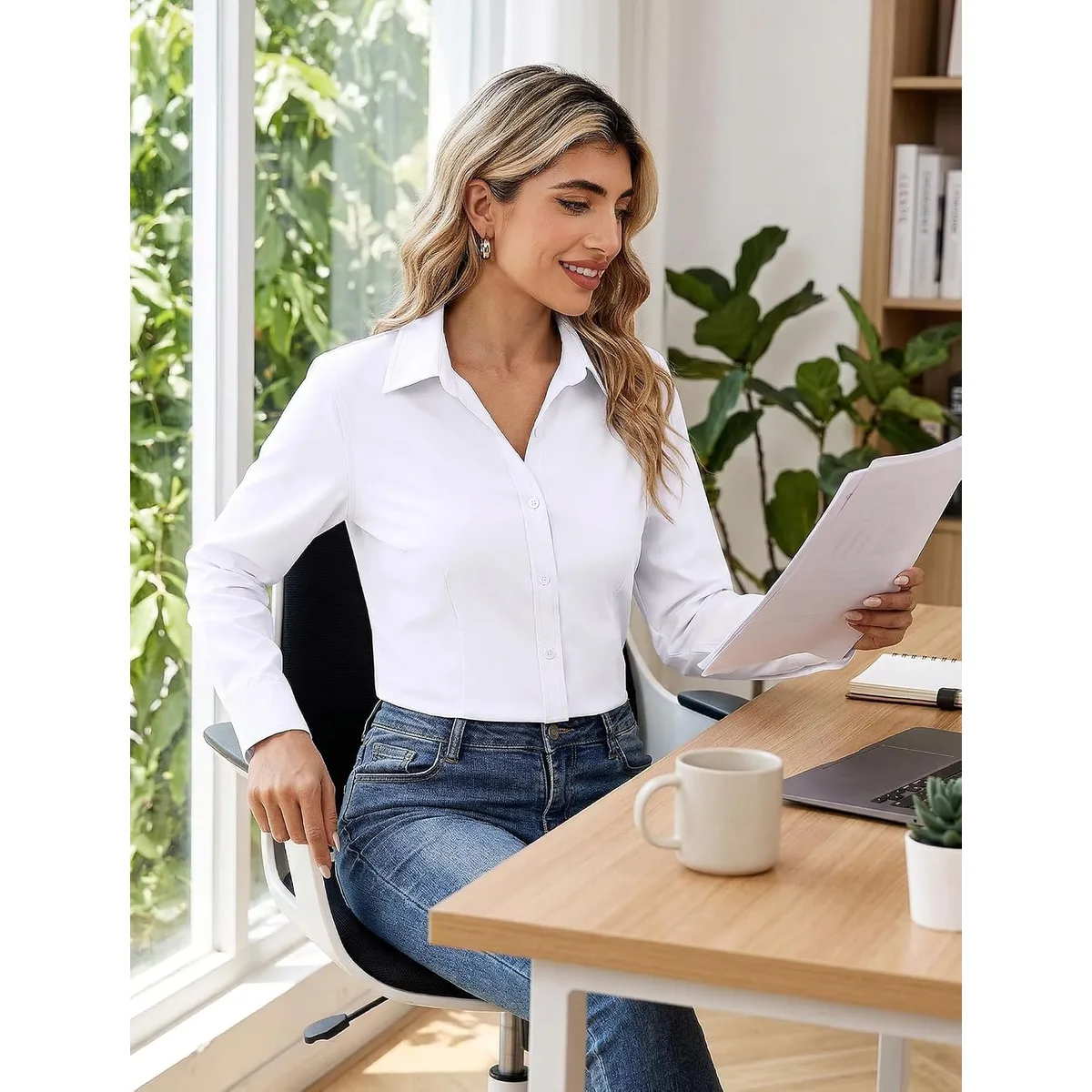 Zeagoo Women's Wrinkle Free Button Down Shirts Long Sleeve Business Tops — image 6