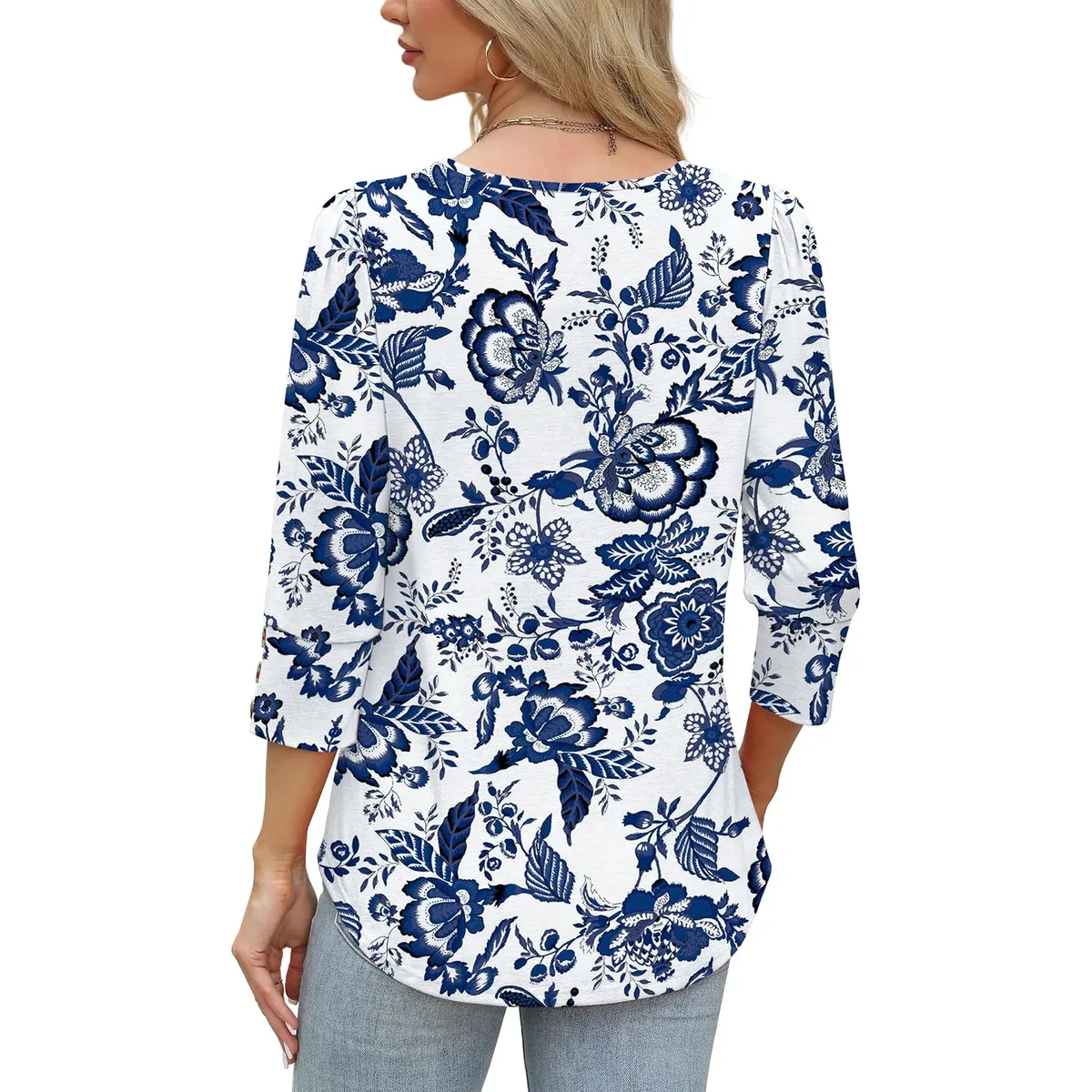 WIHOLL 3/4 Length Sleeve Womens Tops with Button Cuffs Dressy Casual V Neck Summer Outfits Early Fall Fashion Spring Clothes — image 6