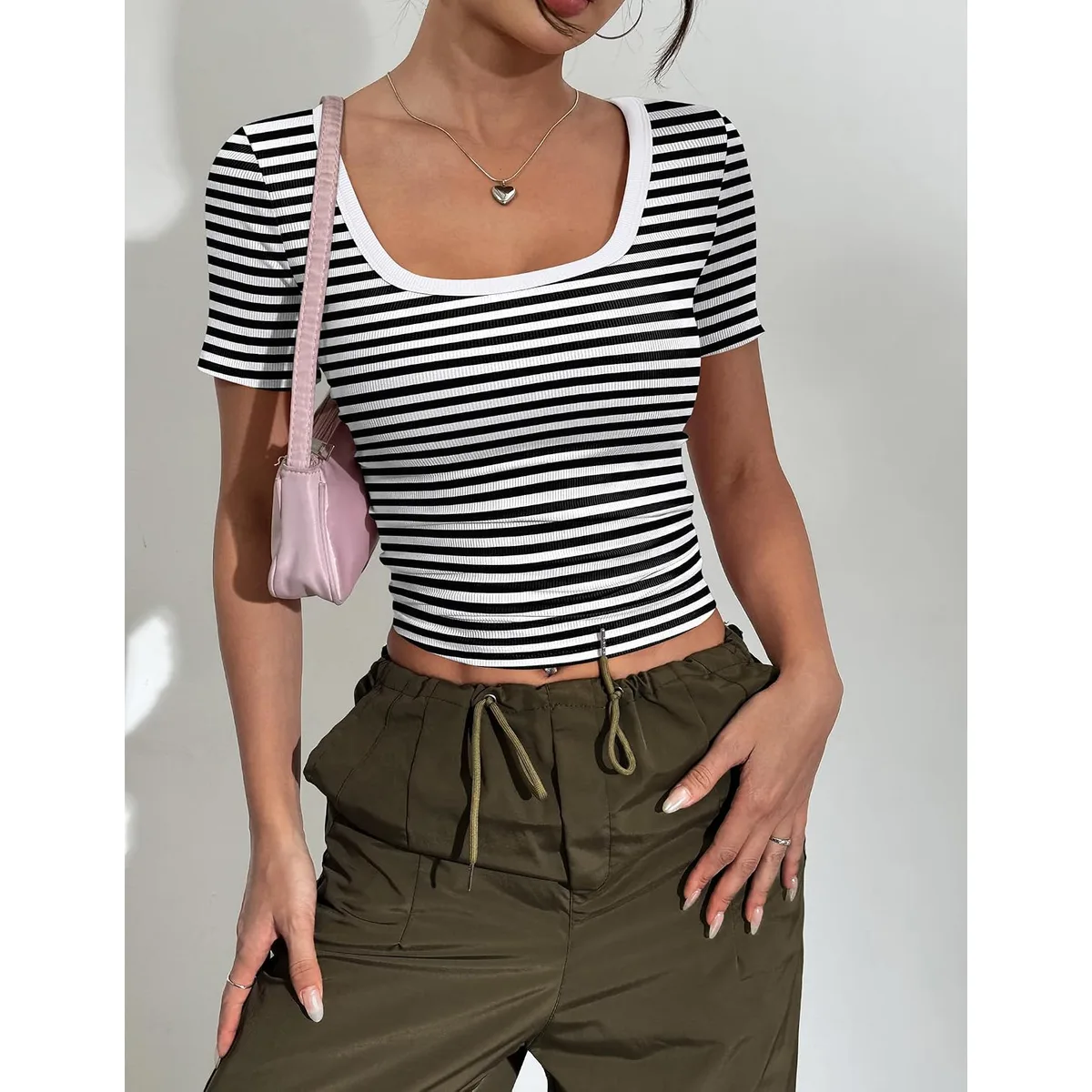 Zeagoo Womens Tops Short Sleeve Rib Knit Basic Tee Scoop Neck Fitted Shirt — image 4