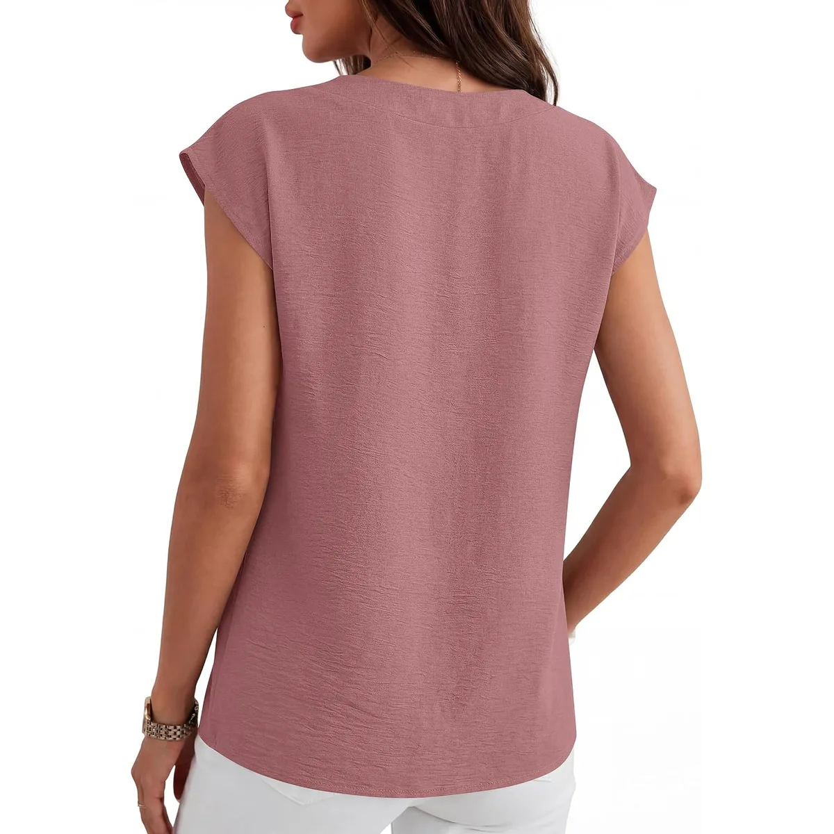 ANRABESS Women Tops Business Casual Cap Sleeve Dressy Blouse V Neck Shirts — image 4