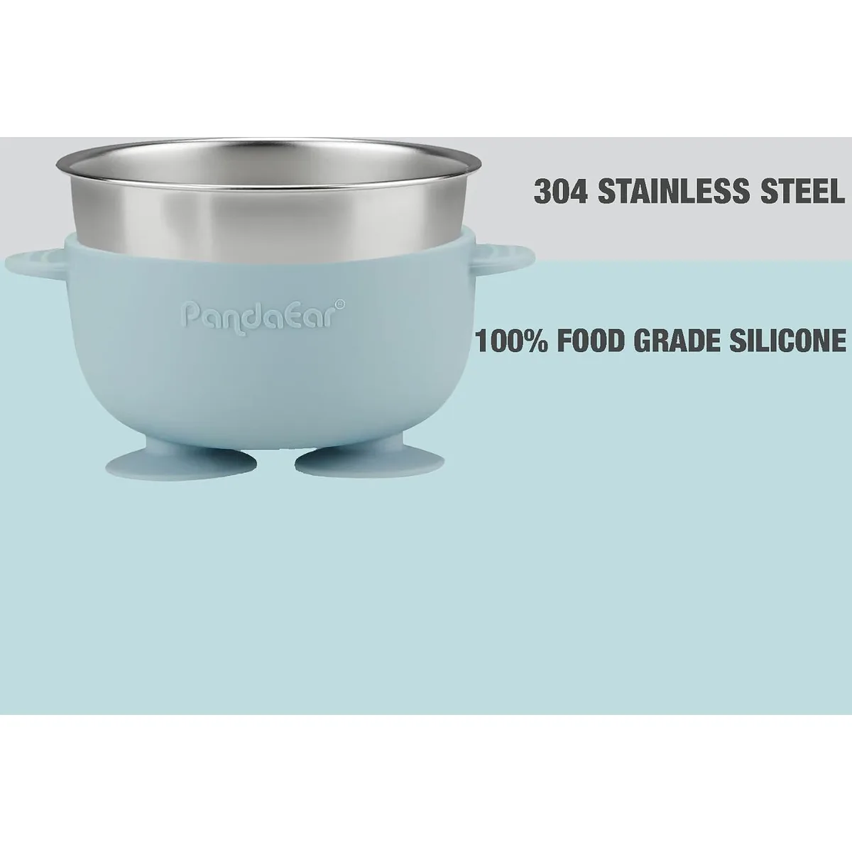 PandaEar 6-in-1 Stainless Steel Baby Feeding Set | Divided Suction Plate, Bowl, Sippy Cup with Straw, Bib, Spoon & Fork | BPA-Free Toddler Feeding Essentials for Self-Feeding (Blue) — image 5