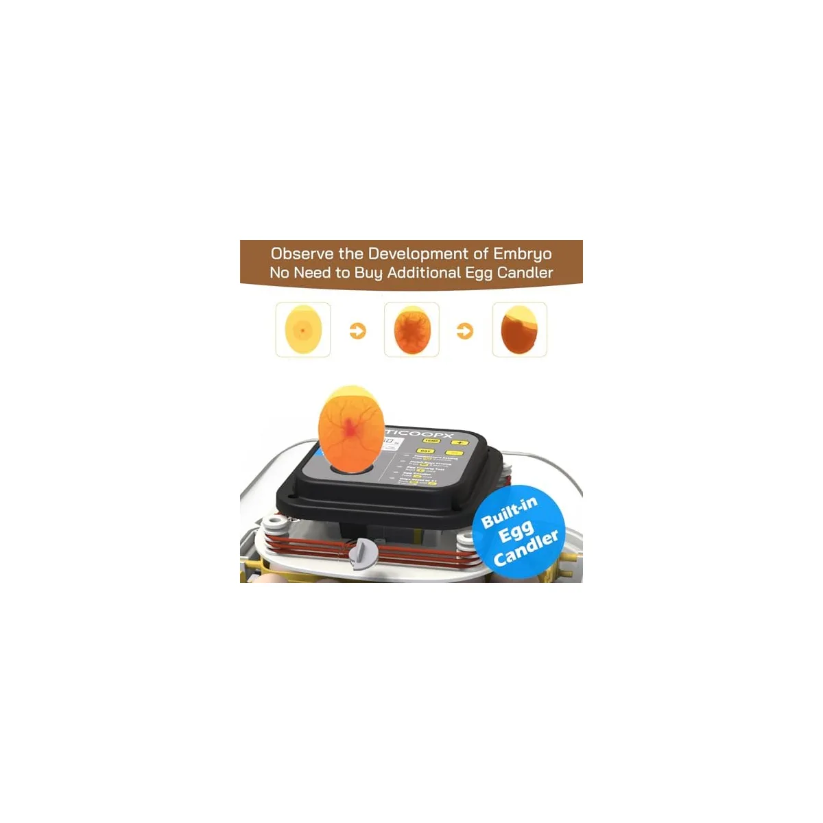MATICOOPX 20 Egg Incubator with Humidity Display, Egg Candler, Automatic Egg Turner, for Hatching Chickens — image 5