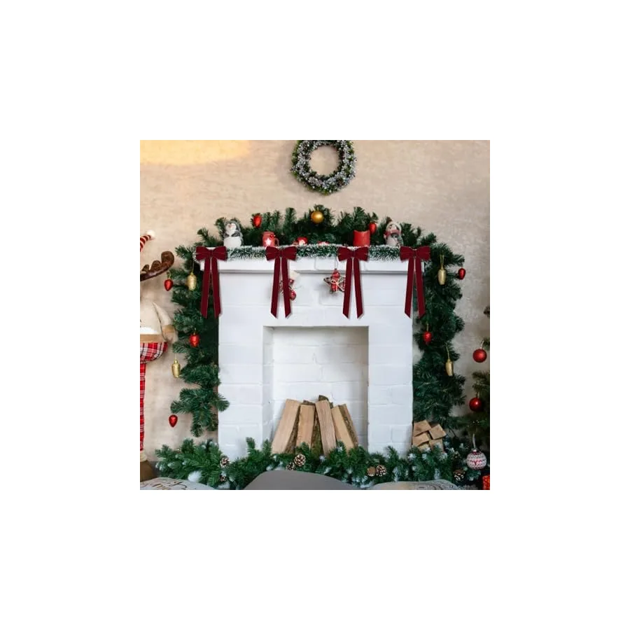 12Pcs Burgundy Velvet Ribbon Bows Christmas Tree Decorations,5in x 10in Xmas Ornaments for Tree Home Party Front Door Wreath Garland Holiday Decor — image 6