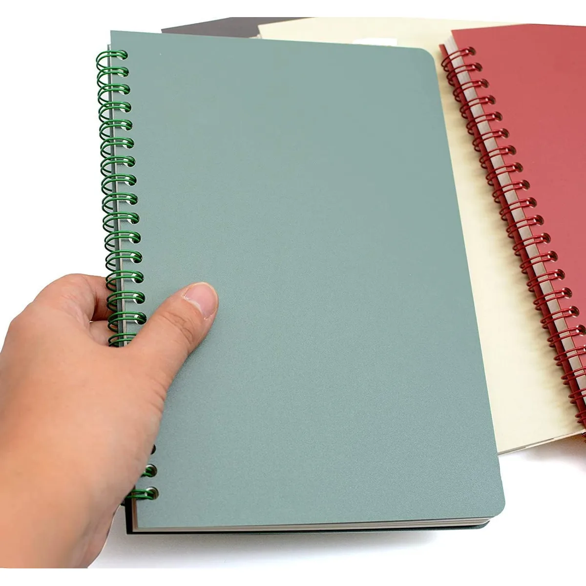 Yansanido Spiral Notebook, 4 Pcs 8.3 Inch x 5.9 Inch A5 Thick Plastic Hardcover 8mm Ruled 4 Color 80 Sheets -160 Pages Journals for Study and Notes (style 10-Wine Red,Brown,Green,ivory, A5) — image 5