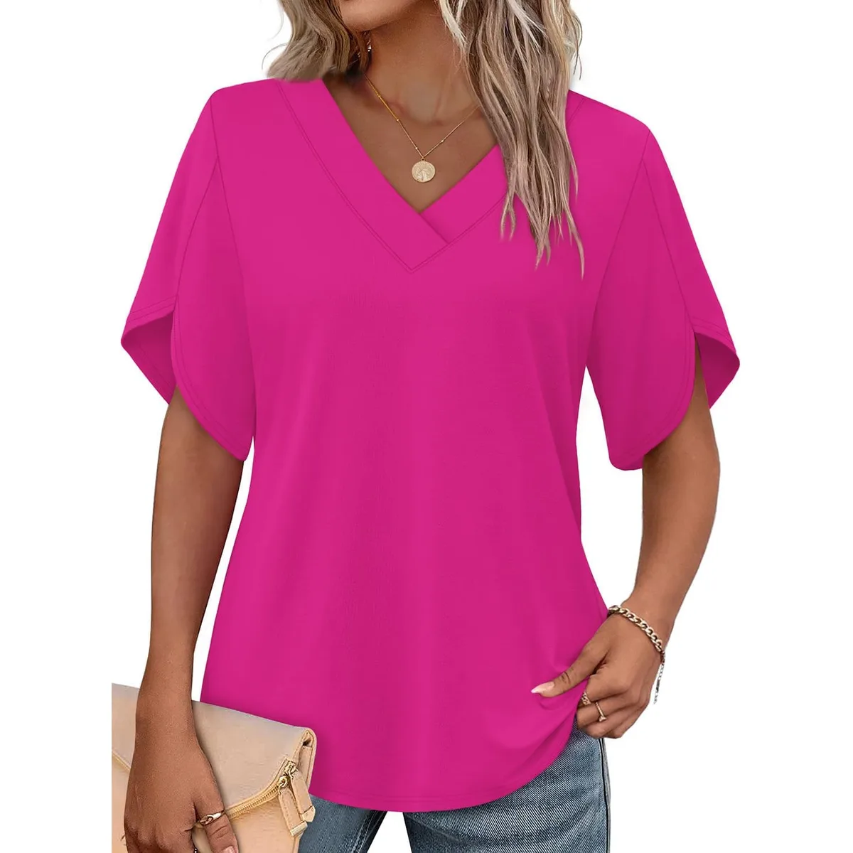 WIHOLL Womens Summer Tops Short Petal Sleeve Shirts Fashion V Neck Womens Clothing — image 7
