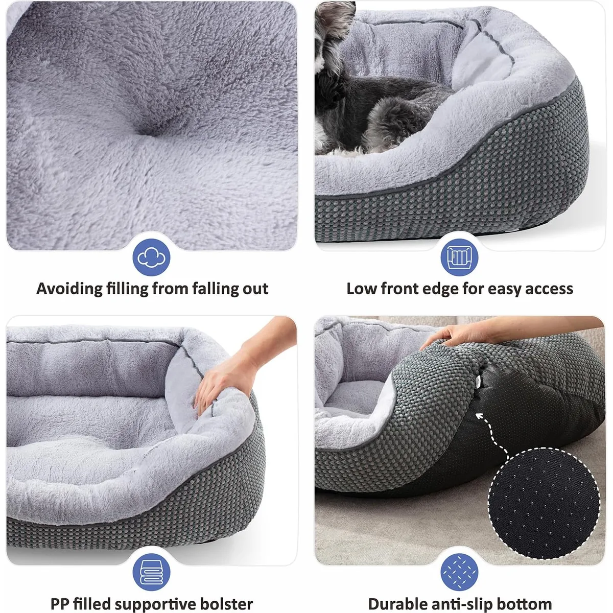 INVENHO Medium Dog Beds for Medium Dogs Washable, Rectangle Dog Bed Medium Size Dog, Orthopedic Dog Bed, Warming Soft Calming Sleeping Puppy Bed Durable Pet Bed with Anti-Slip Bottom M(30"x24"x9") — image 7