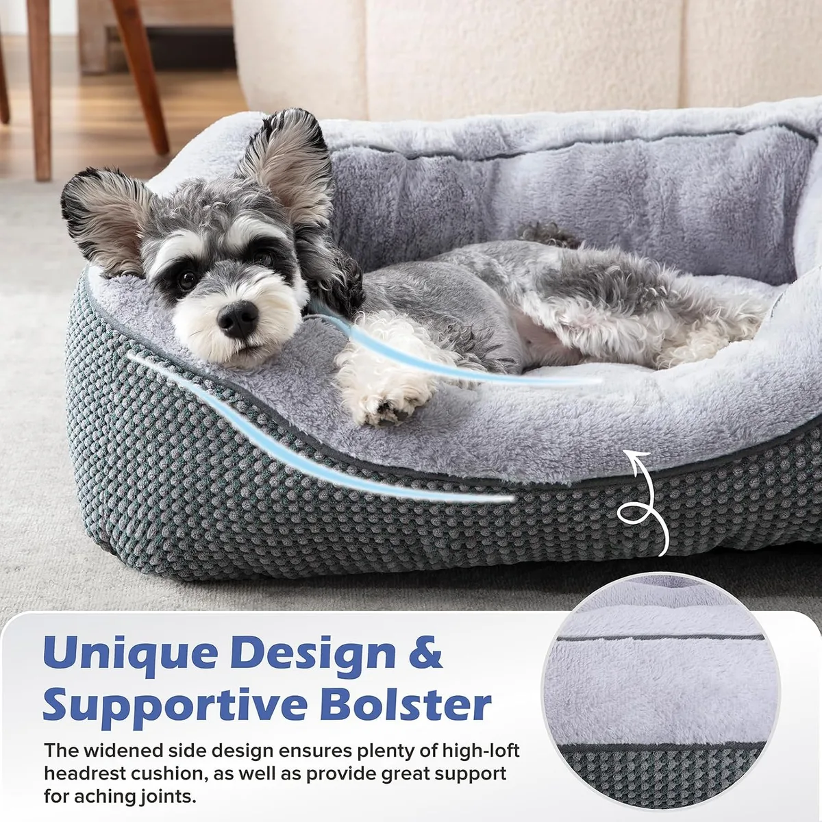 INVENHO Medium Dog Beds for Medium Dogs Washable, Rectangle Dog Bed Medium Size Dog, Orthopedic Dog Bed, Warming Soft Calming Sleeping Puppy Bed Durable Pet Bed with Anti-Slip Bottom M(30"x24"x9") — image 4