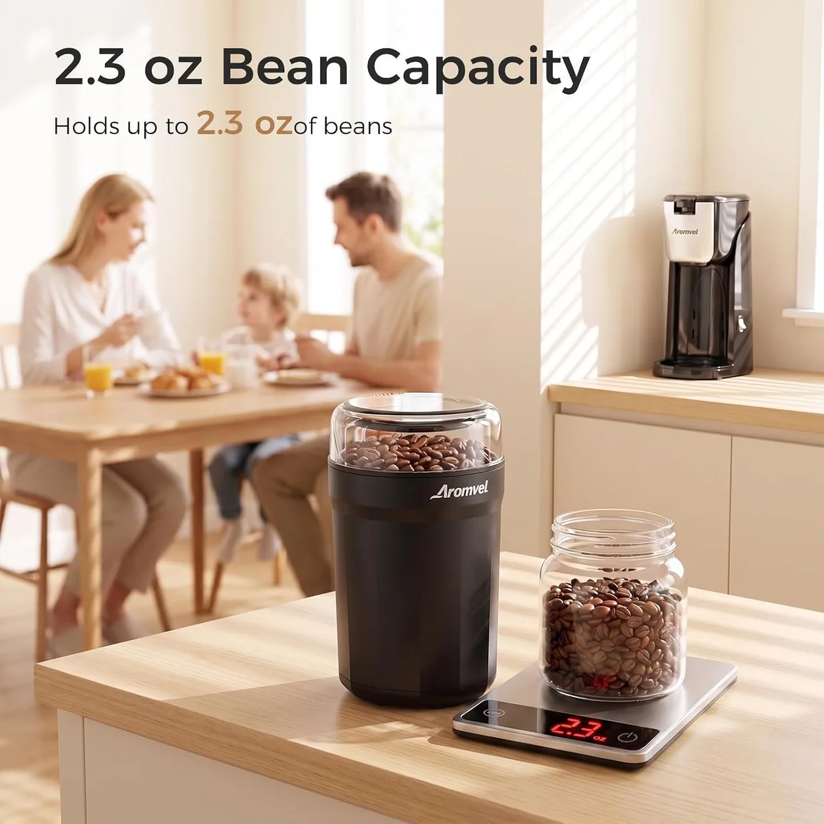 Electric Coffee Grinder, 2-in-1 Cleaning Brush & Scoop, Safety Lid — image 2