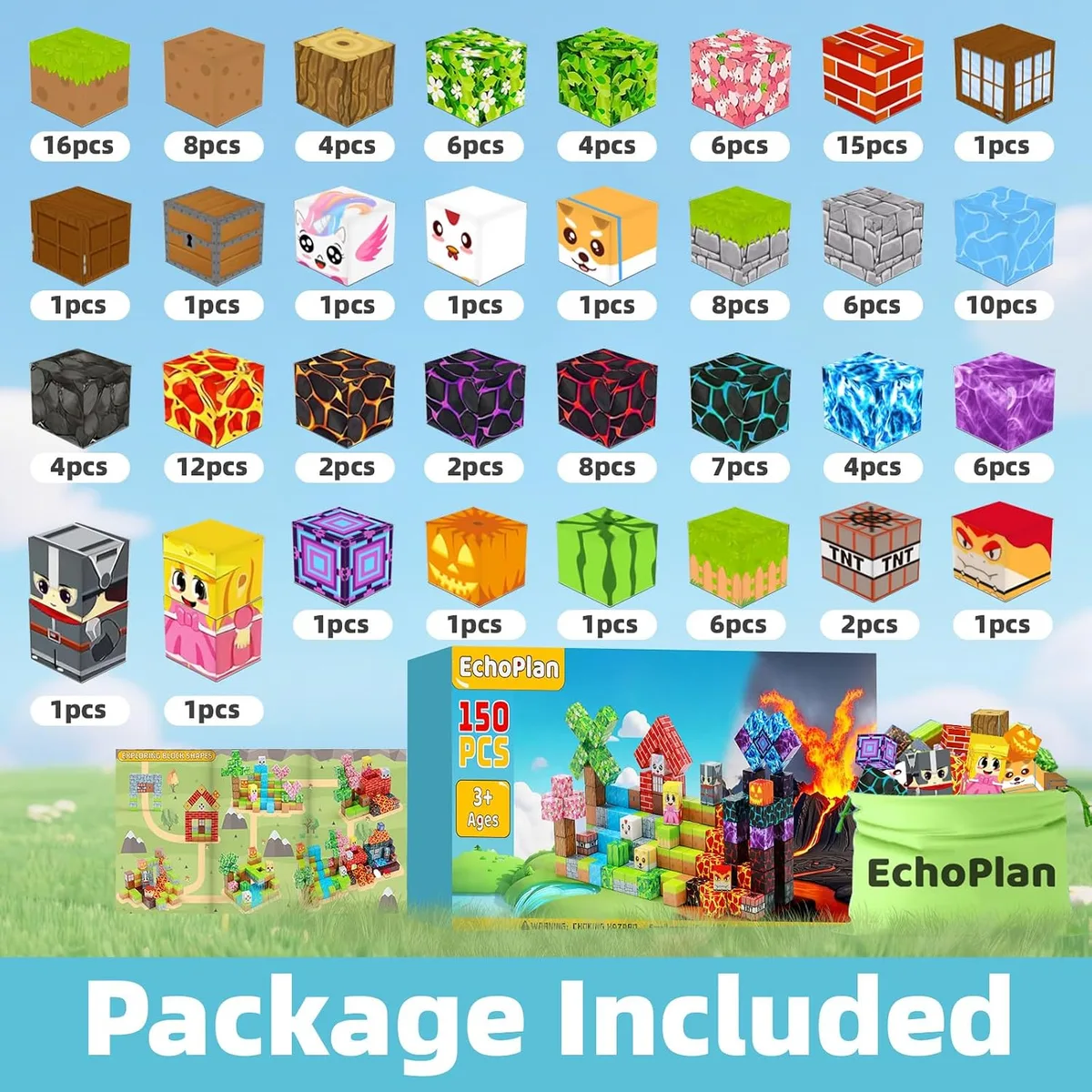 EchoPlan 150PCS Magnetic Blocks, Magnetic Building Blocks for Boys Girls — image 4