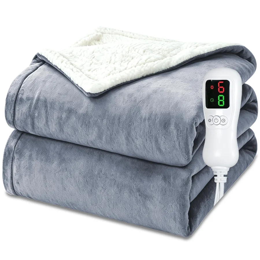 Electric Blanket Throw Size 50"x60",Heating Blanket, Soft Flannel Heated Blanket, 9 Heating Levels,1-9 Hours Auto Off, Fast Heating, Overheat Protection, Machine Washable,Gifts for Woman,Gray