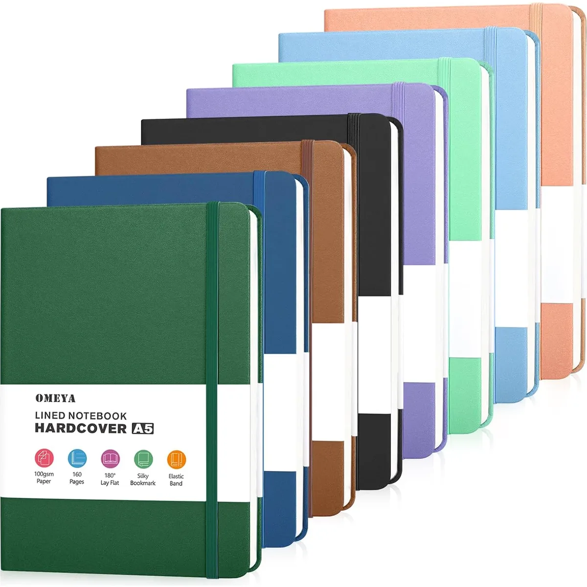 OMEYA Hardcover Journal Notebooks for Work: 4 Pack, A5 100gsm Lined Paper — image 8