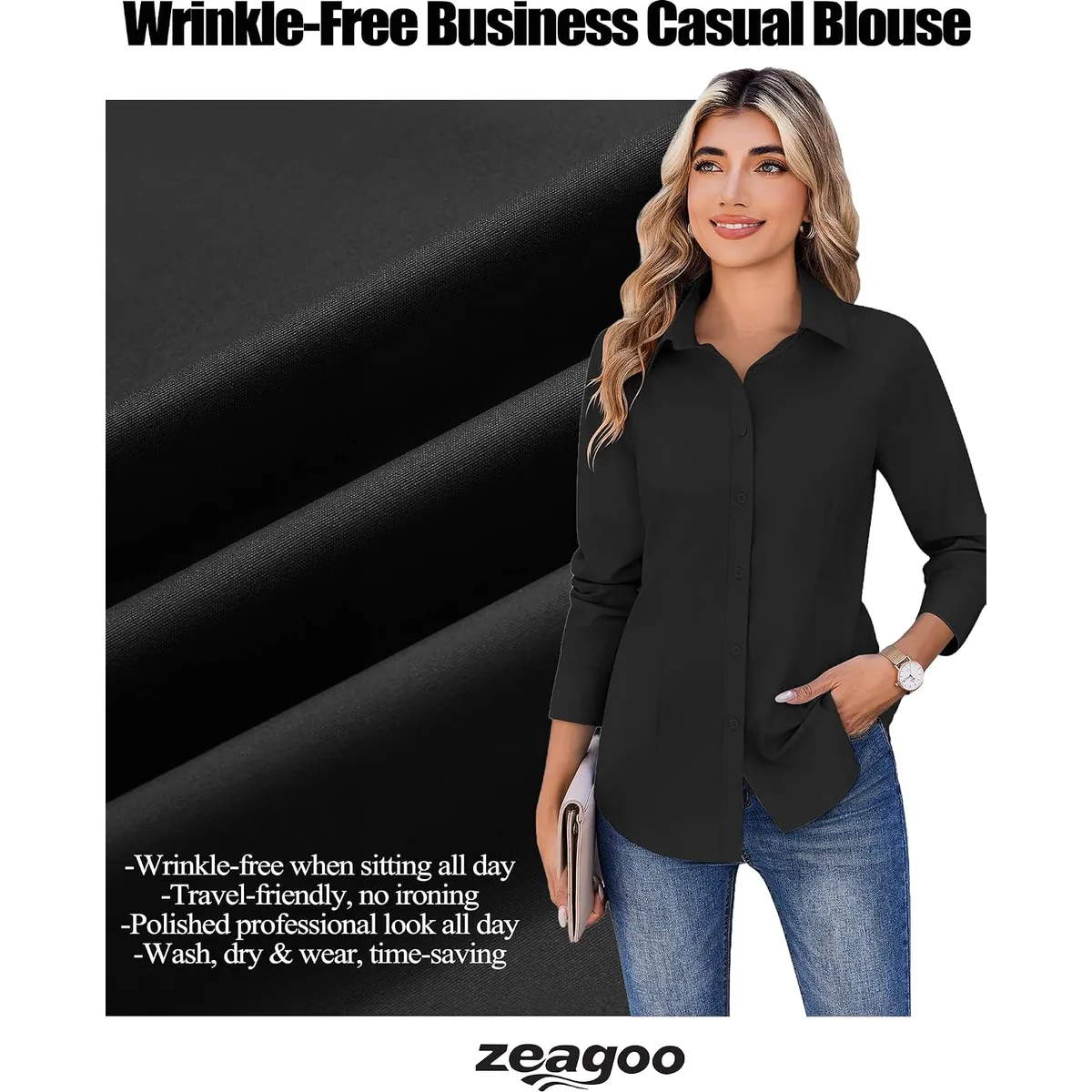 Zeagoo Women's Wrinkle Free Button Down Shirts Long Sleeve Business Tops — image 4