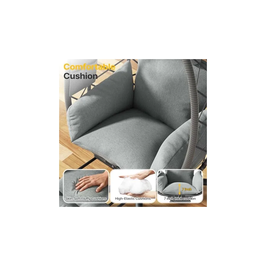 Suteck Hanging Egg Chair with Adjustable Footrest & Stand, Grey — image 7