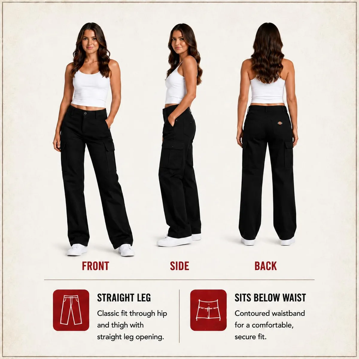 Dickies Women's Stretch Twill Straight Leg Cargo Pants Sits Below Waist — image 9