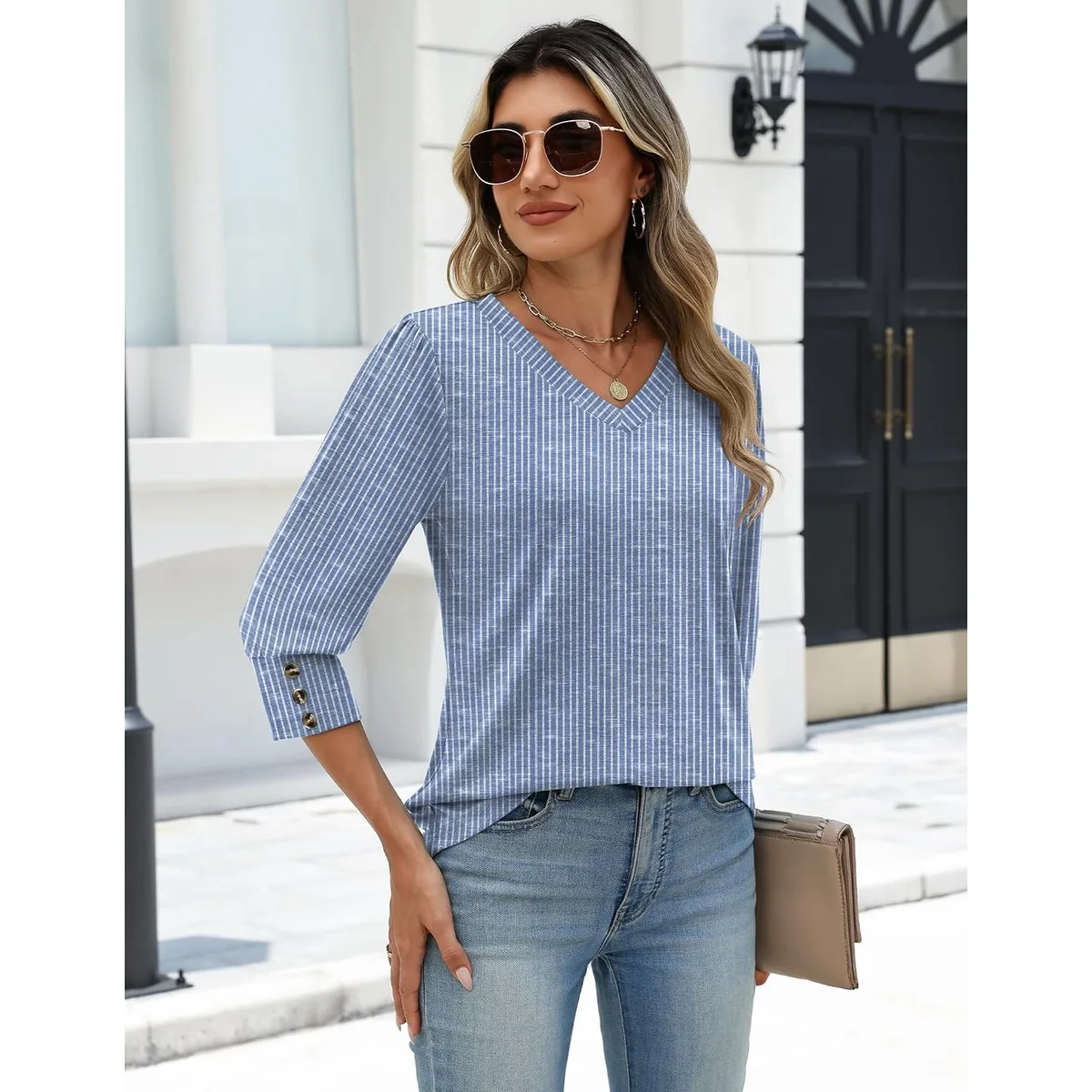 Zeagoo Womens 3/4 Sleeve V Neck T Shirts Dressy Casual Tops — image 6
