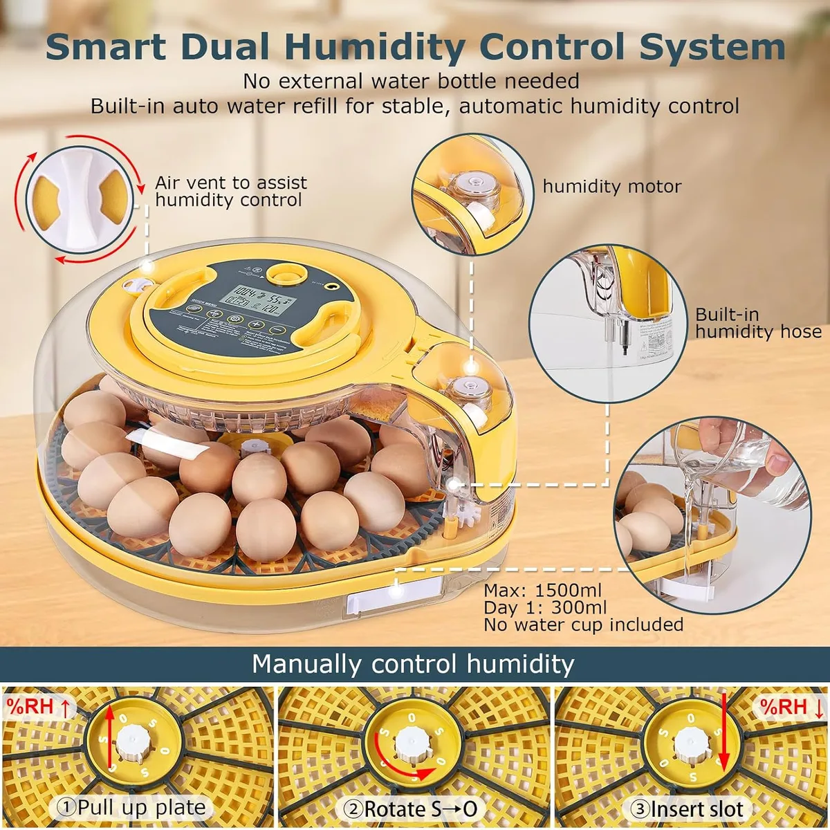 Egg Incubator, 26 Chicken/59 Quail Eggs Incubators for Hatching Eggs with Temp & Humidity Control, Auto Egg Turner, Adjustable Hatch Day & Air Vent, Egg Candler, Auto Water Refill, 360° Clear View — image 2