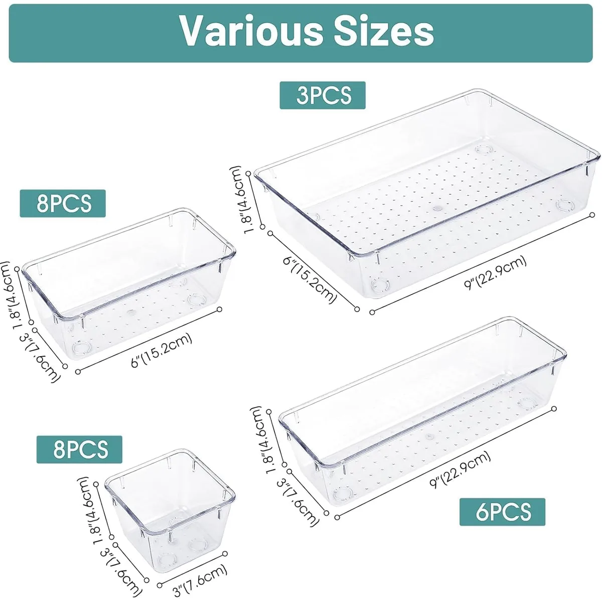 25 PCS Clear Plastic Drawer Organizer, Makeup Organizers and Storage Bins — image 2