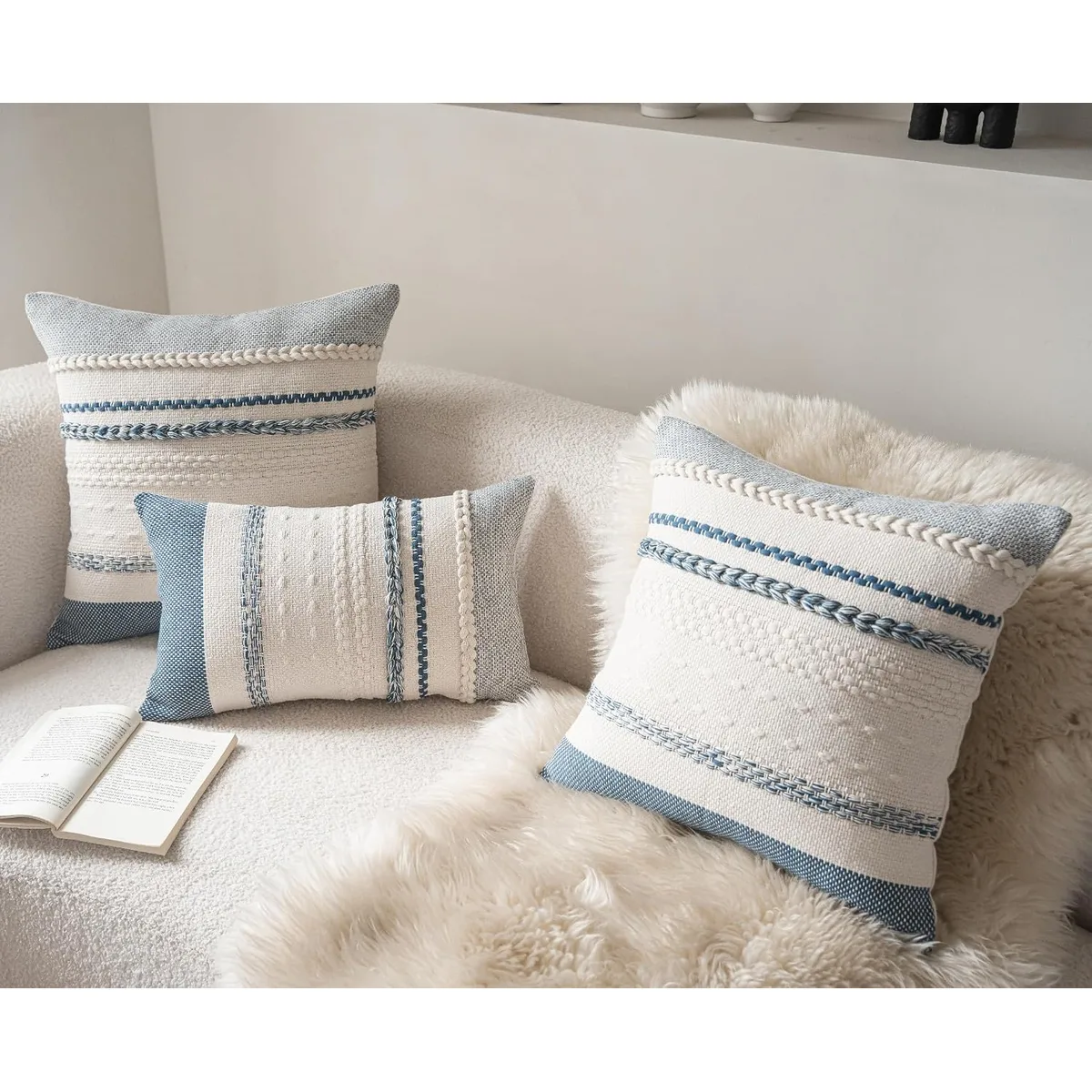 Cethom Boho Throw Pillow Covers 18x18 Inch Set of 2, Blue Textured Decorative Couch Pillow Cases for Farmhouse Home Decor, Accent Cushion Cover for Sofa, Bed, Living Room, Bedroom — image 5