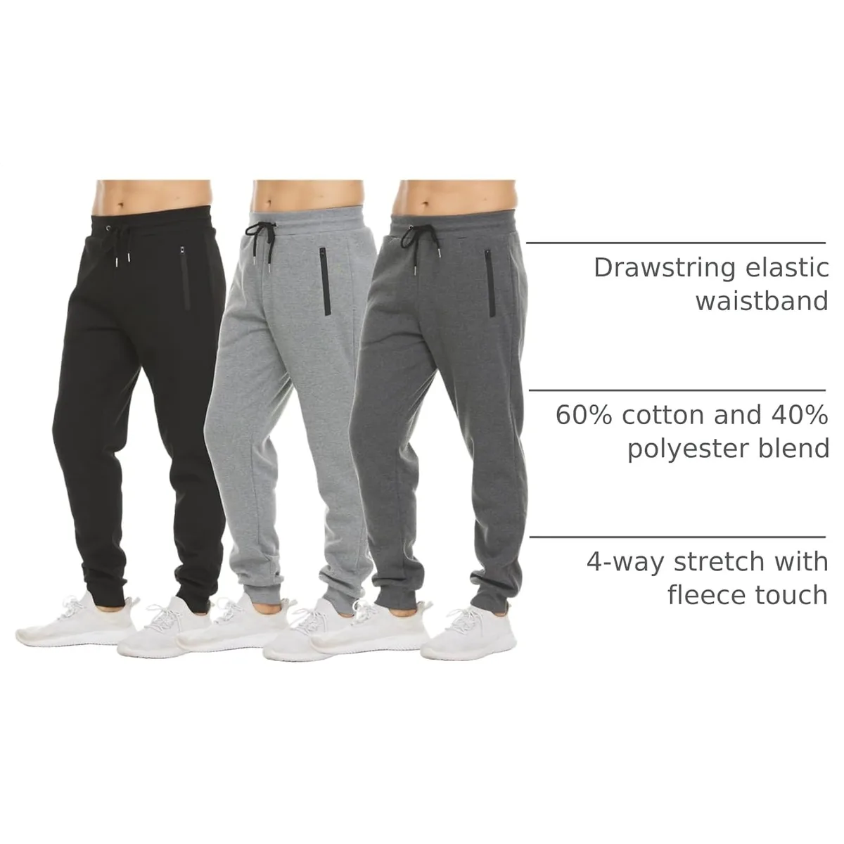 PURE CHAMP Sweatpants for Men 3 Pack Fleece Athletic Workout Joggers Mens Sweatpants with Zipper Pockets Size S-3XL — image 5