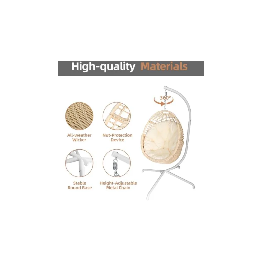 Oversized Hanging Egg Chair with Stand, Beige — image 4